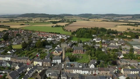 Scottish Round Tower Epic Aerial Descending Slowly, Abernethy 11th Century 4K Stock Footage 145923765