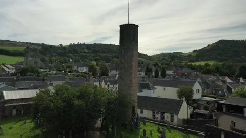 Scottish Round Tower Stunning Drone Clip, Abernethy 11th Century 4K Stock Footage 145923878