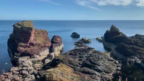 Scottish seashore with cliffs Stock Footage 203834198