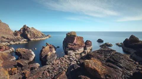 Scottish seashore with cliffs Stock Photos