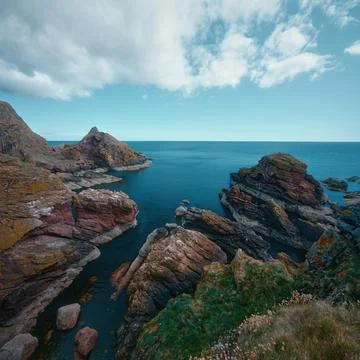 Scottish seashore with cliffs Stock Photos