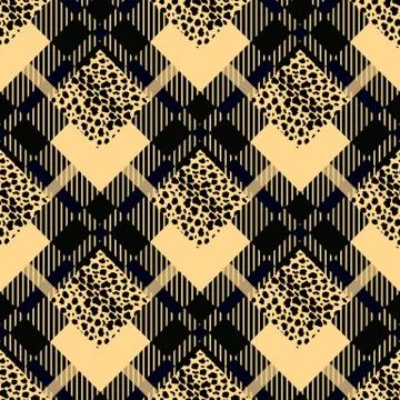 Scottish tartan grunge seamless pattern with leopard spots eps 10 Stock Illustration