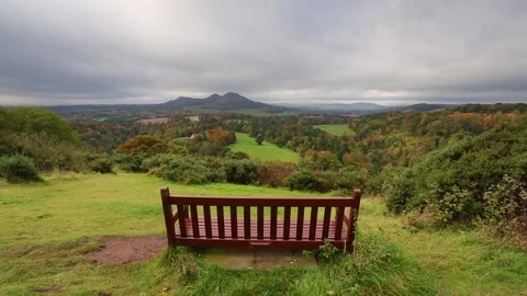 Scott's View seat and Eildon Hills Stock Footage 154042952