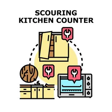 Scouring kitchen counter maintenance and cleaning tasks Stock Illustration