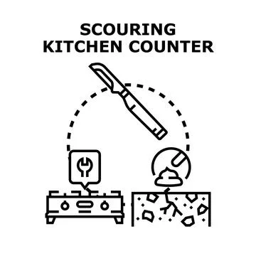 Scouring kitchen counter with a scraper tool icon Stock Illustration