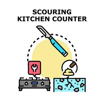 Scouring kitchen counter with a scraper tool icon Stock Illustration