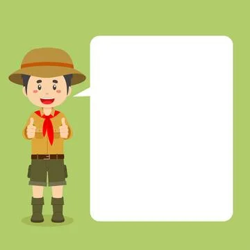 Scout Character Making Thumb Up with Speech Bubbles Stock Illustration