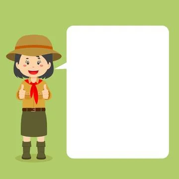 Scout Character Making Thumb Up with Speech Bubbles Stock Illustration