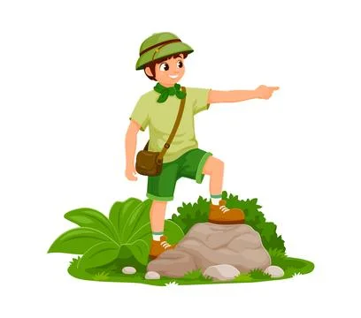 Scout kid or boy pathfinder cartoon character Stock Illustration