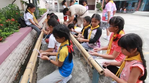 Scout learn usage rope, Scout Camp in primary school Bangkok Thailand Stock Footage 56236919