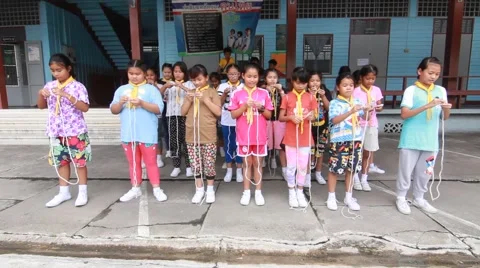 Scout learn usage rope, Scout Camp in primary school Bangkok Thailand Stock Footage 56240742