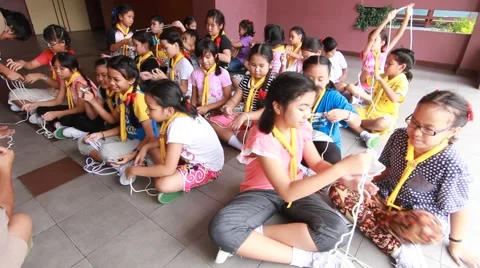 Scout learn usage rope, Scout Camp in primary school Bangkok Thailand Stock Footage 56241023