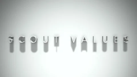 Scout values 3D title animation white text on a white background Stock Footage 299372433