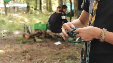 Scouting rope knotting Stock Footage 71556910