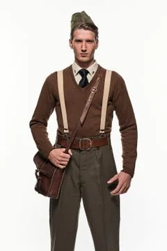 Scouting uniform fashion man against white background. Stock Photos