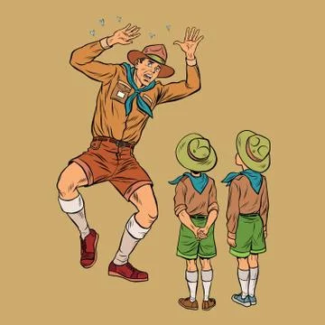 The scoutmaster is afraid of insects Stock Illustration