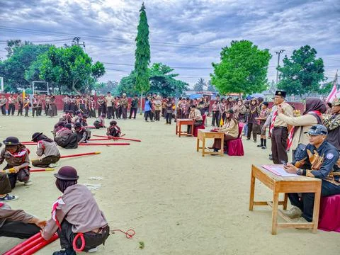 Scouts hold marching competition 스톡 사진