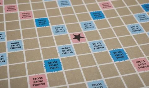 Scrabble gameboard closeup view making background Foto stock