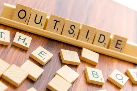 Scrabble letters - OUTSIDE THE BOX Stock Photos