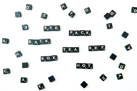 Scrabble. Table game. Words on white background. Scrabble characters Stock Photos