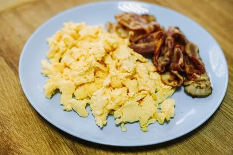 Scramble eggs served for breakfast Stock Photos
