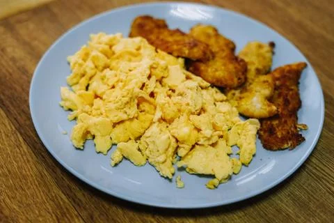 Scramble eggs served for breakfast Stock Photos
