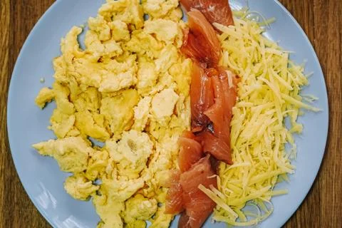 Scramble eggs served for breakfast Stock Photos