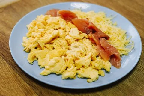 Scramble eggs served for breakfast Stock Photos