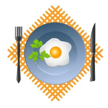 Scrambled egg in a bowl with a fork and knife Stock Illustration