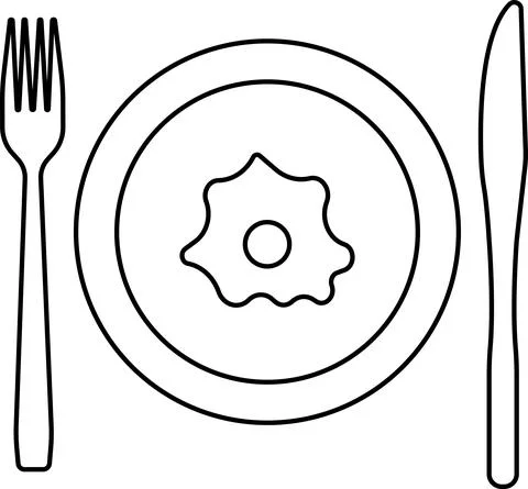 Scrambled eggs and fork contour on a white background. Illustrazione stock