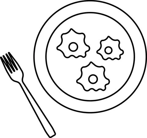 Scrambled eggs and fork contour on a white background. Stock-Illustration
