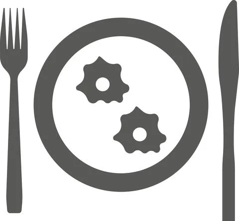 Scrambled eggs and fork on a white background. Illustrazione stock