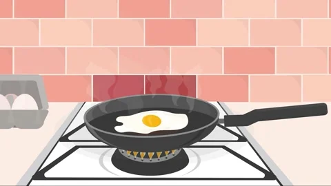 Scrambled eggs are fried in a pan on a gas stove in the morning for breakfast Stock Footage 193991792