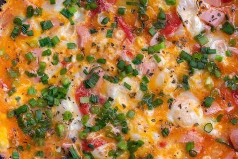 Scrambled eggs background. top View. Stock Photos