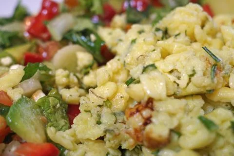 Scrambled eggs with chives Stock Photos