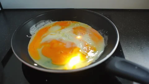 Scrambled Eggs Cooking in a Frying Pan Stock Footage 332480285