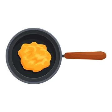 Scrambled eggs cooking in frying pan, top view Stock Illustration