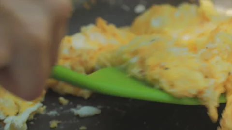 Scrambled Eggs Cooking Pan Extreme Closeup Macro Stock-Footage 65772017