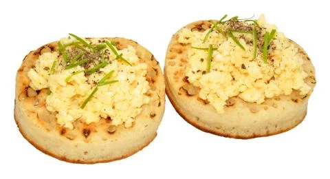 Scrambled Eggs On Crumpets Stock Photos