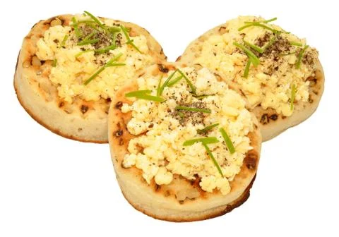 Scrambled Eggs On Crumpets Stock Photos