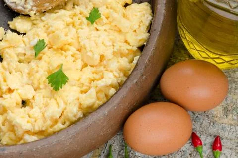 Scrambled eggs decorated Foto stock