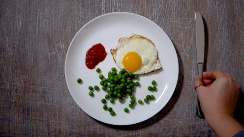 Scrambled eggs, food; background; hand; kitchen; breakfast; white; eating;cooked Stock Footage 101024412