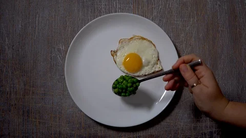 Scrambled eggs, food; background; hand; kitchen; breakfast; white; eating;cooked Stock Footage 101024900