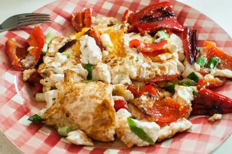Scrambled eggs with fresh vegetables Stock Photos