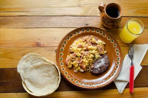 Scrambled eggs with ham breakfast Stock Photos
