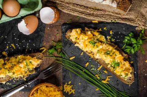 Scrambled eggs with herbs Stock Photos