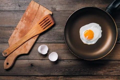 Scrambled Eggs In An Iron Pan Stock Photos