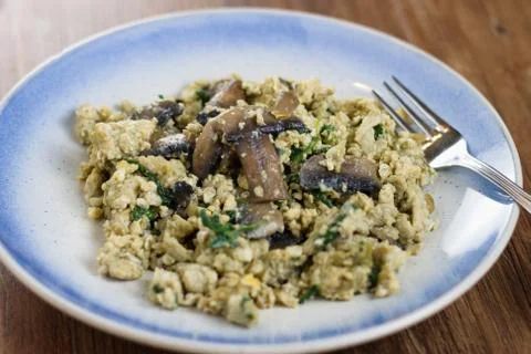Scrambled eggs with mushrooms Stock Photos