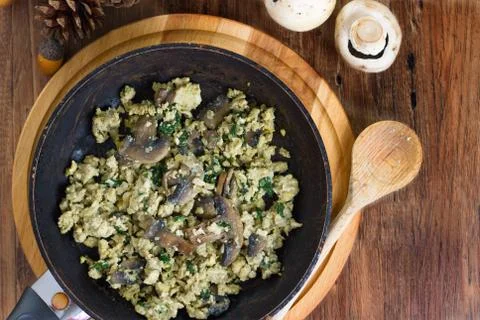 Scrambled eggs with mushrooms Stock Photos