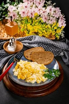 Scrambled eggs with onion. Stock Photos